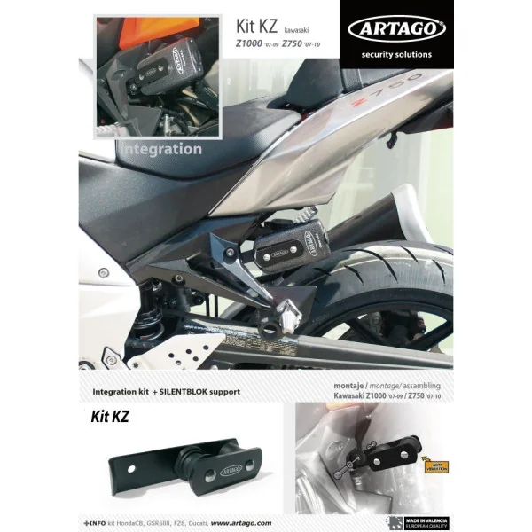Soporte para candado Artago Kit integracin 69 Kawasaki Z1000 07-09Z750 07 Ref KZ