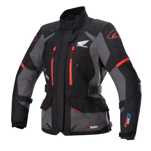 Chaqueta Alpinestars Honda Stella Andes V3 Drystar Negro Gris Rojo Brillo