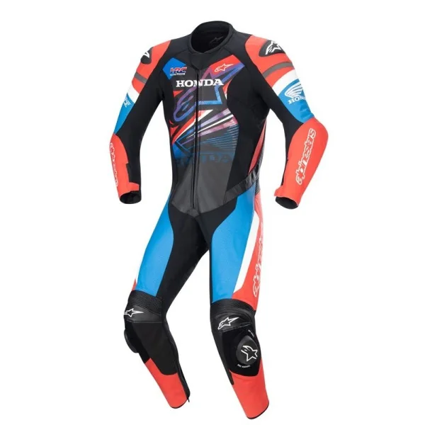 Mono Alpinestars Honda Gp Force Leather Suit Negro Brillo Rojo Azul