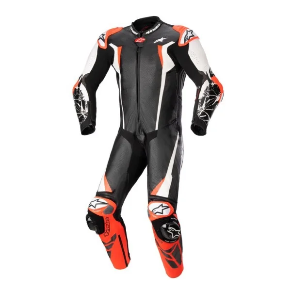 Mono Alpinestars Racing Absolute V2 1 Pc Leather Negro Blanco Rojo Fluor