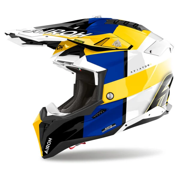 Casco Airoh Aviator 3 Monarch Azul Amarillo Brillo |AV3M18|