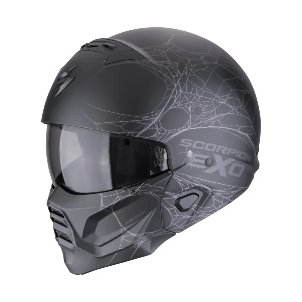 Casco Scorpion Exo-Combat II Spiderweb Negro Mate Plata |182-476-159|