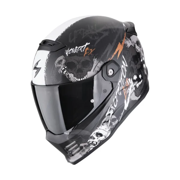 Casco Scorpion Covert Fx Skullz Negro Mate Gris Oro |186-502-366|
