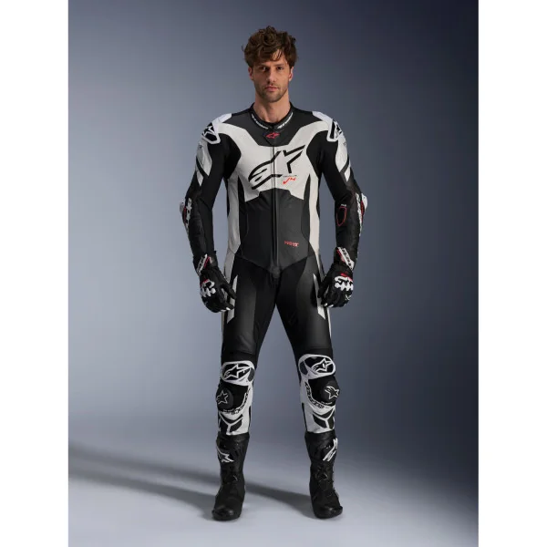 Mono Alpinestars Cuero Gp Plus V4 Sprint 1Pc Negro Blanco Rojo Fluor